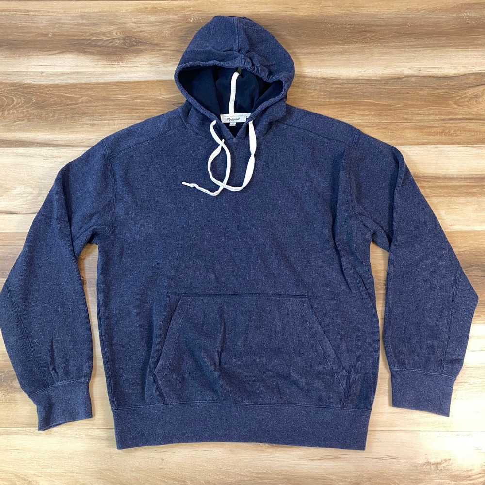 Madewell Hoodie Mens Size M Minimalist Textured Knit Pullover‎ Navy Blue Casual